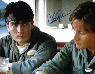 Charlie Sheen Autographed 11x14 Men At Work Signed Photo - Psa/dna