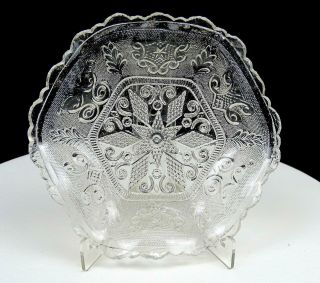 Eapg Lacy Boston Sandwich Glass Star Medallion 6.  5 " Scalloped Candy Dish 1800 