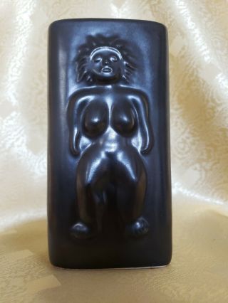 Rare Totem Pottery Port Orchard Wash.  Black Porcelain Naked Woman Tiki Mug