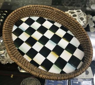 Mackenzie - Childs Enamelware Courtly Check Small Rattan Tray 11 3/8 "