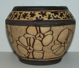 Vintage C1910 Weller Pottery Bowl Pot Vase Claywood Floral Ex