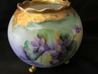S38 Antique Art Pottery Hand Painted Vienna Austria Violets Footed Rose Bowl