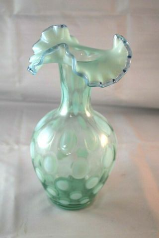 Fenton Art Glass Opalescent Crest Ruffled Coin Dot Vase