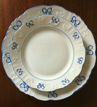 Ruban Blue Vista Alegre 2 Dinner,  2 Salad Plates Portugal Fine Porcelain White