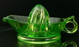 Large Vintage Depression Glass,  Green Vaseline Uranium Citrus Reamer Juicer