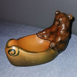 Smaller Brown Bear Pipe Holder Pottery Bowl From Peter Ipsen,  Denmark,  1930s