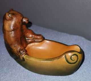 Smaller brown bear pipe holder pottery bowl from Peter Ipsen,  Denmark,  1930s 2