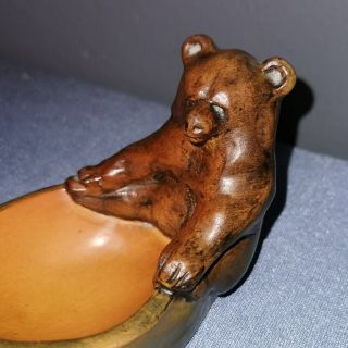 Smaller brown bear pipe holder pottery bowl from Peter Ipsen,  Denmark,  1930s 3