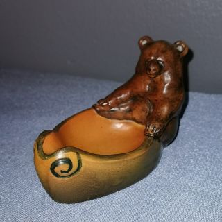 Smaller brown bear pipe holder pottery bowl from Peter Ipsen,  Denmark,  1930s 4