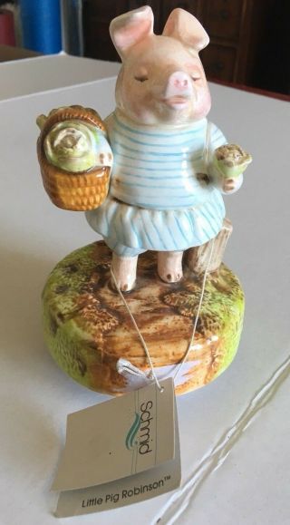 Old W/tag Beatrix Potter Collectible Little Pig Robinson Musical Box Schmid