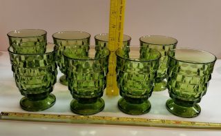 Set Of 8 Vintage 60s Indiana Whitehall Colony Cubist Avocado Green Footed Tumble