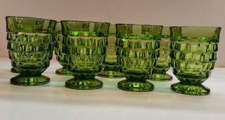 Set of 8 Vintage 60s Indiana Whitehall Colony Cubist Avocado Green Footed Tumble 2