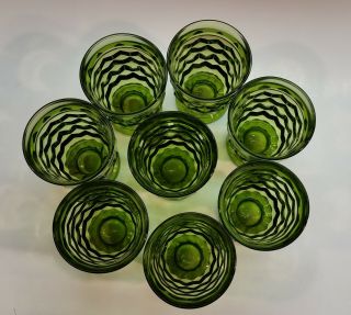 Set of 8 Vintage 60s Indiana Whitehall Colony Cubist Avocado Green Footed Tumble 3
