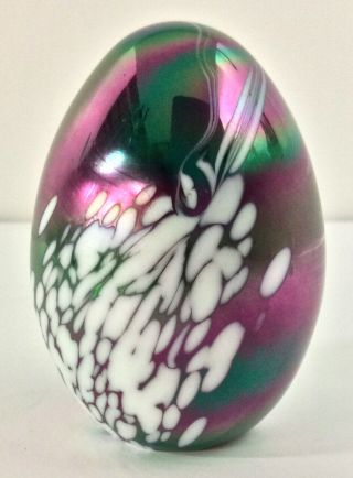 Vintage Glass Eye Studio Iridescent Glass Egg - Shaped Paperweight,  C.  Late - 1980s