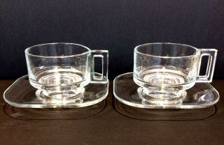 Joe Colombo Arno Italy Clear Glass Coffee Cup & Saucer Mcm Set Of 2 Vintage