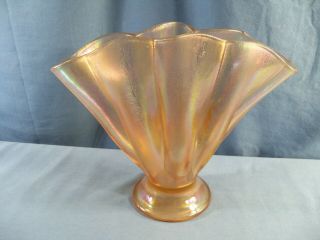 Vintage Fenton Velva Rose Pink Iridescent Stretch Glass Scalloped Fan Vase