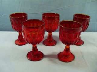Set Of 5 Fenton Ruby Red Glass Thumbprint Pattern Wine Goblets