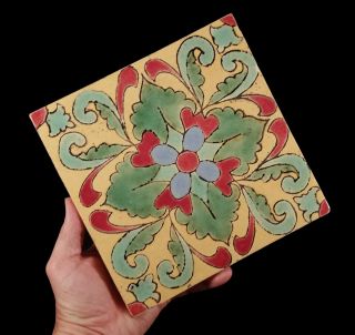 1930s VINTAGE SOUTHERN CALIFORNIA ART POTTERY TILE COLORFUL PATTERN 8 