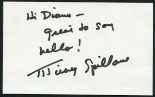 Mickey Spillane Signed 3x5 Index Card Crime Novelist Writer Actor Mike Hammer