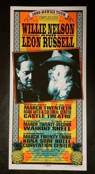 Mark Arminski Signed Willie Nelson Leon Russell Hawaii Tour Poster 1996