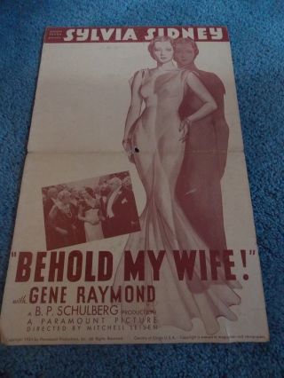 Behold My Wife (1934) Sylvia Sidney Gene Raymond Pressbook
