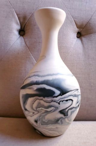 Large Nemadji Pottery Native Art Swirled Colored Vase - 12 1/2 " Tall