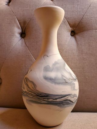Large Nemadji Pottery Native Art Swirled Colored Vase - 12 1/2 