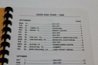 SADE - TOUR ITINERARY / North America Tour Sept - Oct 1988 2