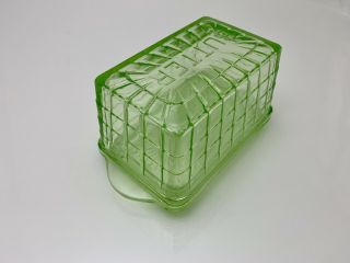 Anchor Hocking Block Optic Green Vaseline Uranium Glass 1 LB Butter Dish 1930s 5
