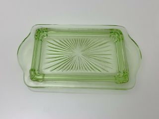 Anchor Hocking Block Optic Green Vaseline Uranium Glass 1 LB Butter Dish 1930s 7