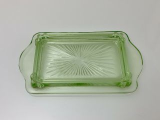 Anchor Hocking Block Optic Green Vaseline Uranium Glass 1 LB Butter Dish 1930s 8