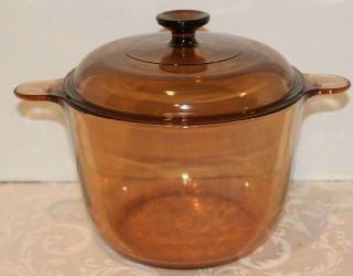 Corning Visions Ware Amber 3.  5 L Stock Pot / Dutch Oven W/lid - Made In France