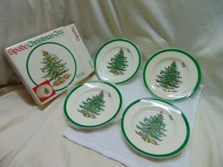 Set Of 4 Party (dessert) Christmas Tree Themed Plates By Spode