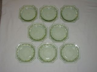 8 Princess Green Depression Glass 5 5/8” Dessert Plates -