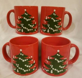 Set Of 4 Waechtersbach W.  Germany Red Christmas Tree Mugs