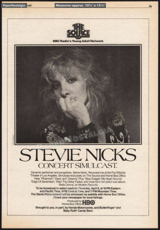 Stevie Nicks - Bella Donna Tour Simulcast_original 1982 Trade Ad Promo / Poster