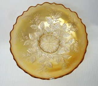 Fenton HOLLY Antique Carnival Glass Ruffled Bowl Iridescent Frosted White Yellow 3