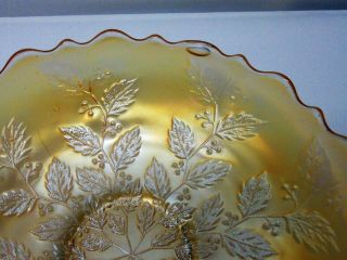 Fenton HOLLY Antique Carnival Glass Ruffled Bowl Iridescent Frosted White Yellow 5