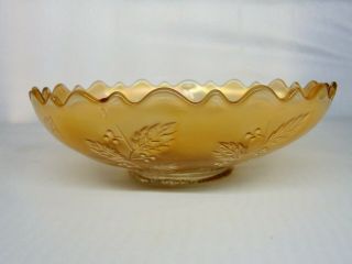 Fenton HOLLY Antique Carnival Glass Ruffled Bowl Iridescent Frosted White Yellow 6