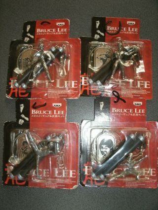Bruce Lee Mini Metal Figure & Mini Nunchaku Key Rings : Set Of 4