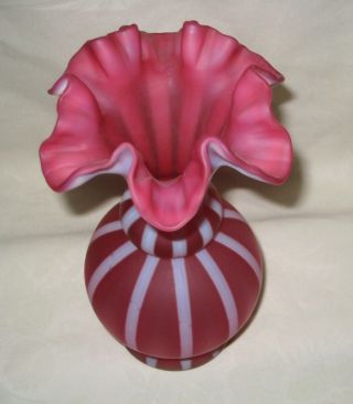 Fenton 1952 - 53 Satin Finish Cranberry Opalescent Rib Optic Vase 2