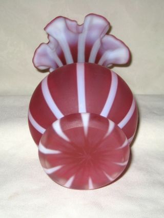 Fenton 1952 - 53 Satin Finish Cranberry Opalescent Rib Optic Vase 3