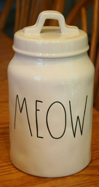 Rae Dunn Meow " M " Magenta Canister Dimple 8 " Cat Thanksgiving Christmas