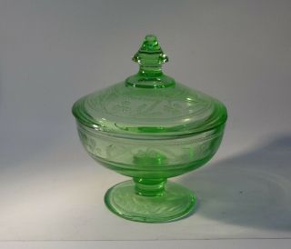 Hazel Atlas Green Cloverleaf 1 Candy Dish And Cover