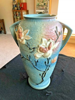 Vintage Roseville Blue Magnolia Floor Vase Or Umbrella Stand 19 " Tall 100 - 18