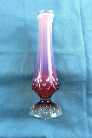 Fenton Plum Cranberry Opalescent Hobnail Bud Vase 8 " Tall T09
