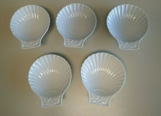 Set 5 Pillivuyt Scallop Shell Dish Ramekin Sauce Bowls White Porcelain 6.  5 "