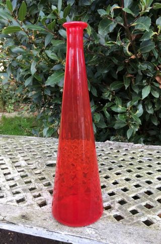 Vintage Mid Century Red Optic Glass Genie Bottle Decanter Murano Empoli Italy