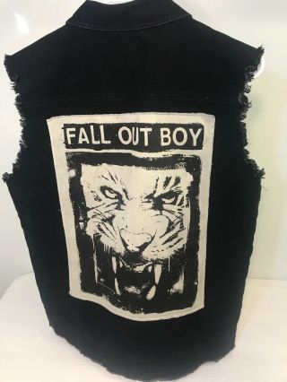 Fall Out Boy Mens Fob Jean Jacket Vest Denim Lion 2014 Tour Manhead Black Size L