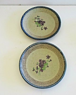 2 Monroe Salt Maine Pottery Violets Pattern Sandwich/salad Plates 7.  75 "
